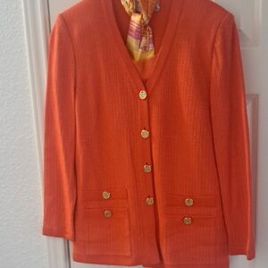 St. John Collection Orange With Gold button Jacket  And Short Set Sz 2 Nwot